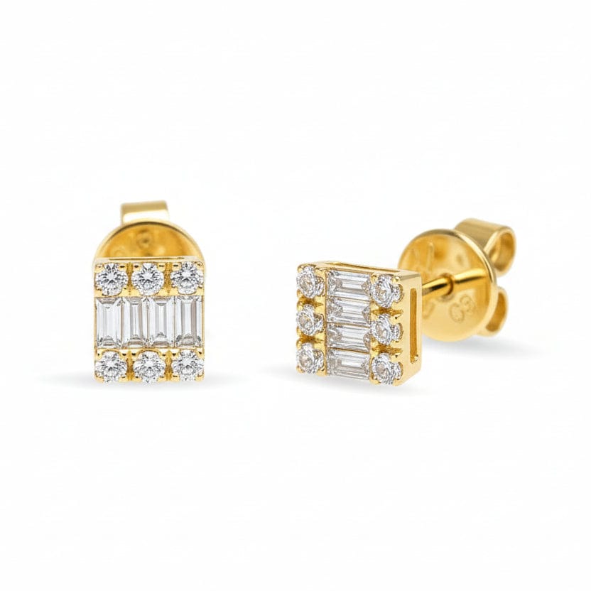 Round & Baguette Diamond Earrings (Small)
