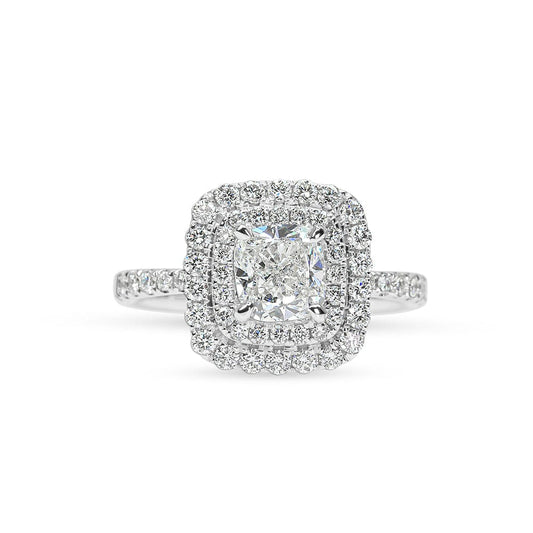 Madeline Cushion Cut Diamond & Double Halo with Sidestones Engagement Ring