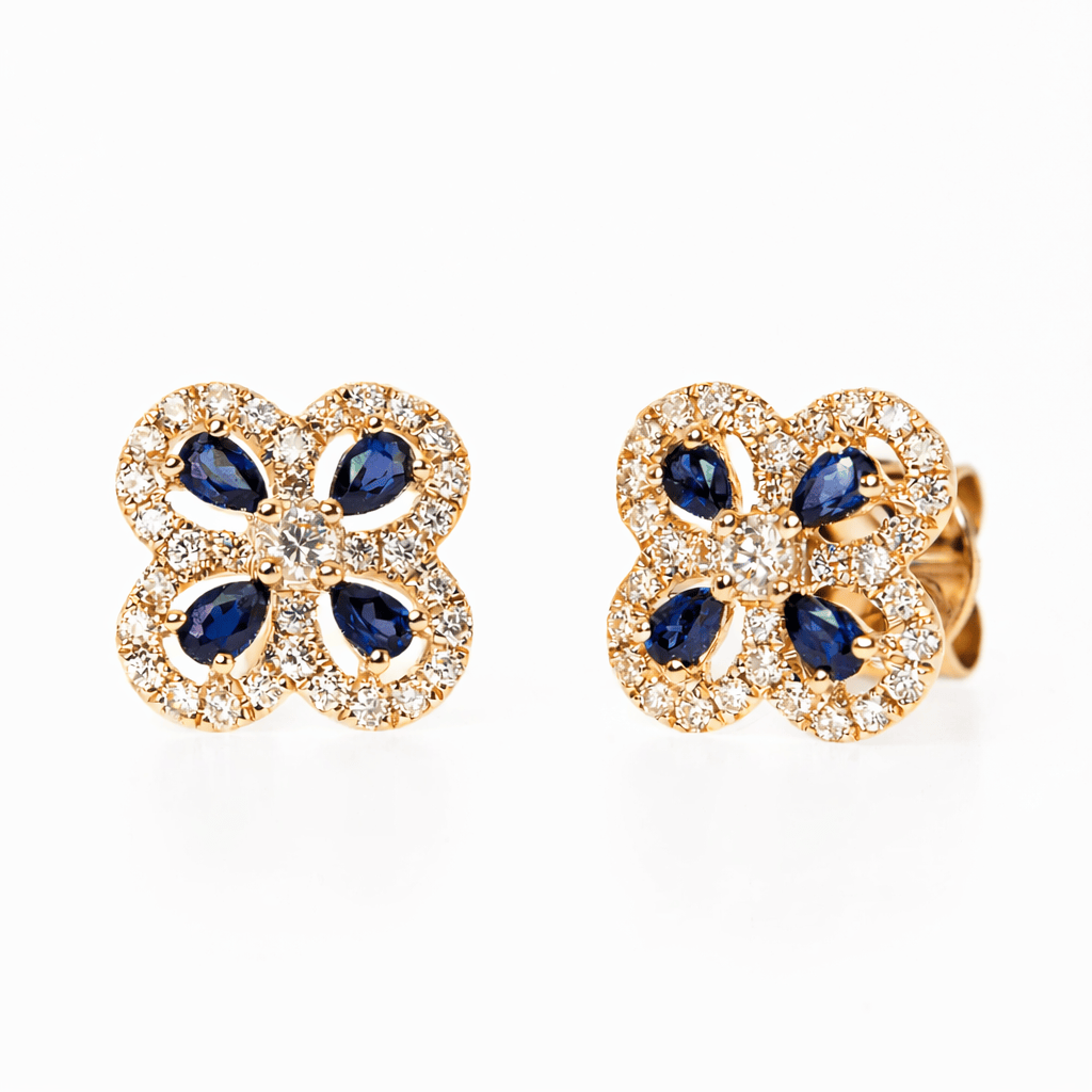 蓝宝石与钻石三叶草耳环