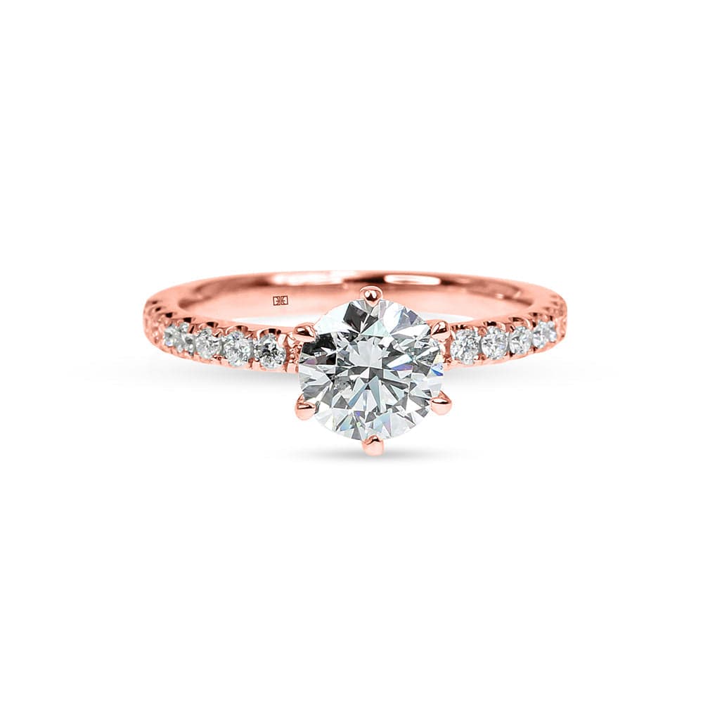 Classic Round 6 Prong Side Stones Engagement Ring