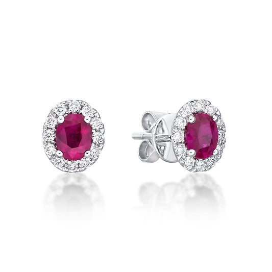 Ruby Oval Halo Earrings