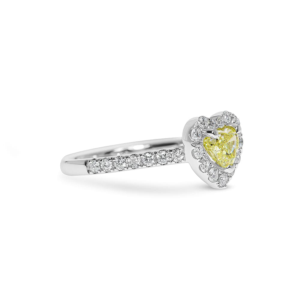 Yellow Heart Shape Diamond with Halo & Sidestones Engagement Ring