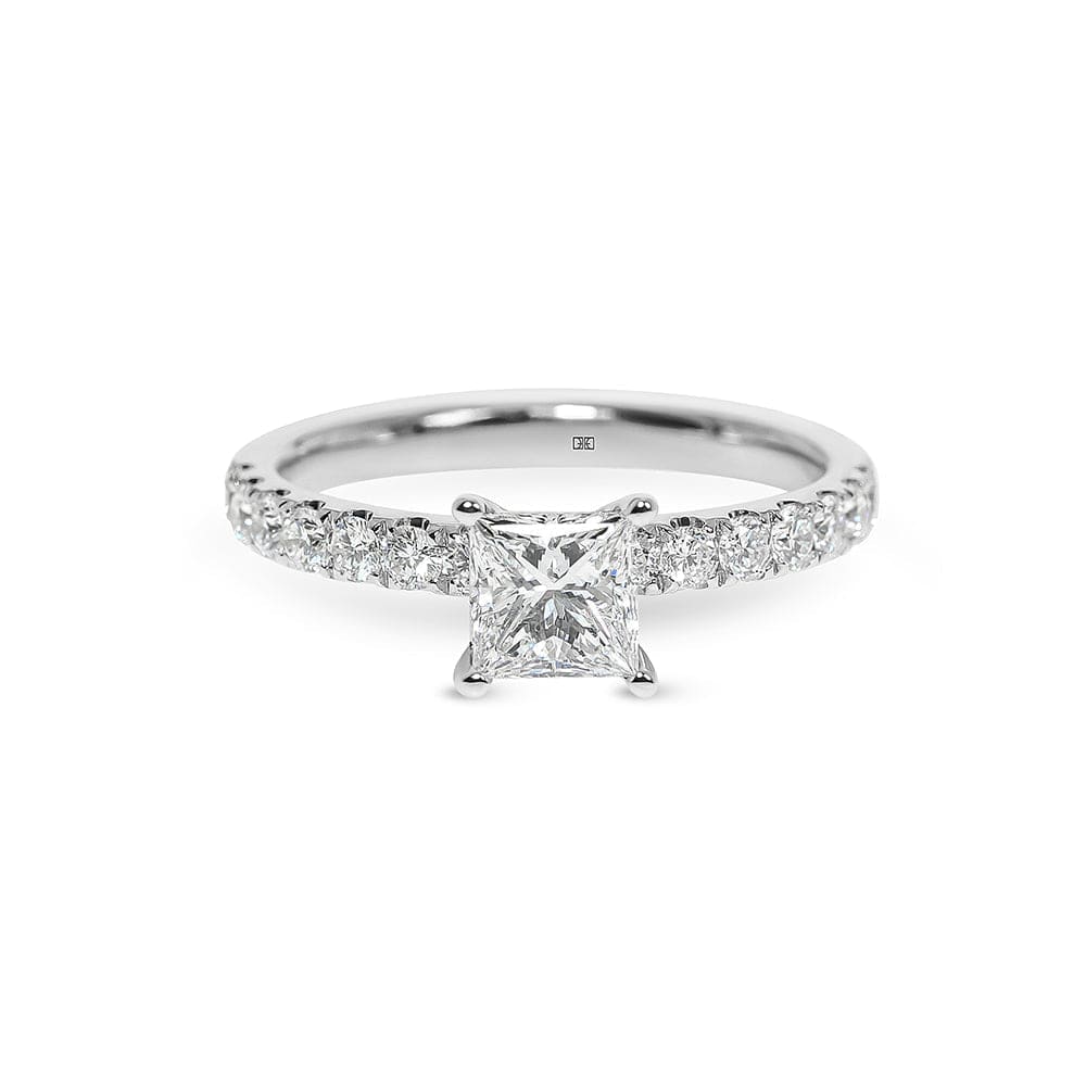 Valeria Princess Cut Diamond & Sidestones Engagement Ring