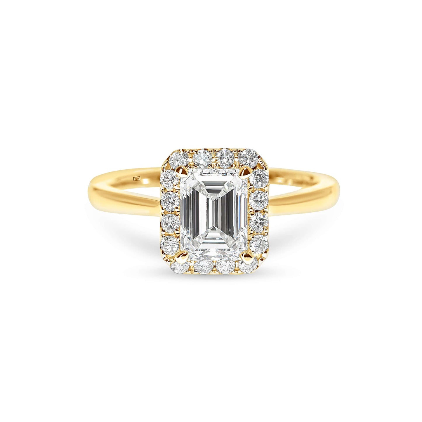Tahlia Emerald Cut Halo & Sidestones Engagement Ring