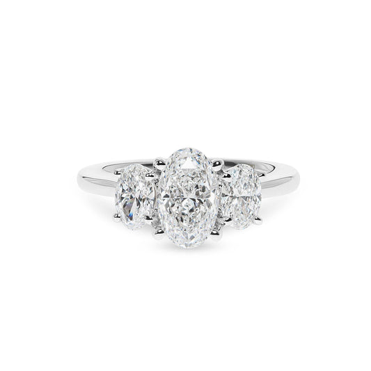 ab Grown Three Stone Oval Engagement Ring