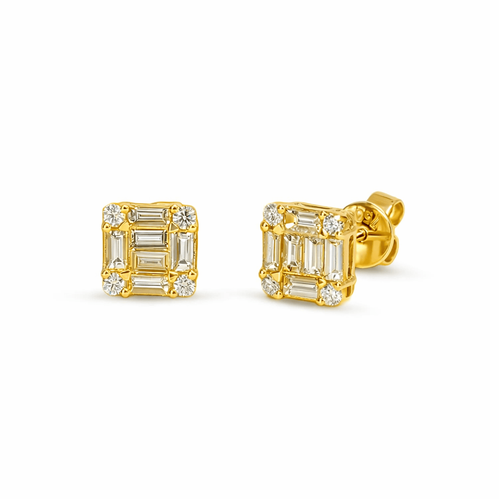 Round & Baguette Diamond Earrings (Large)