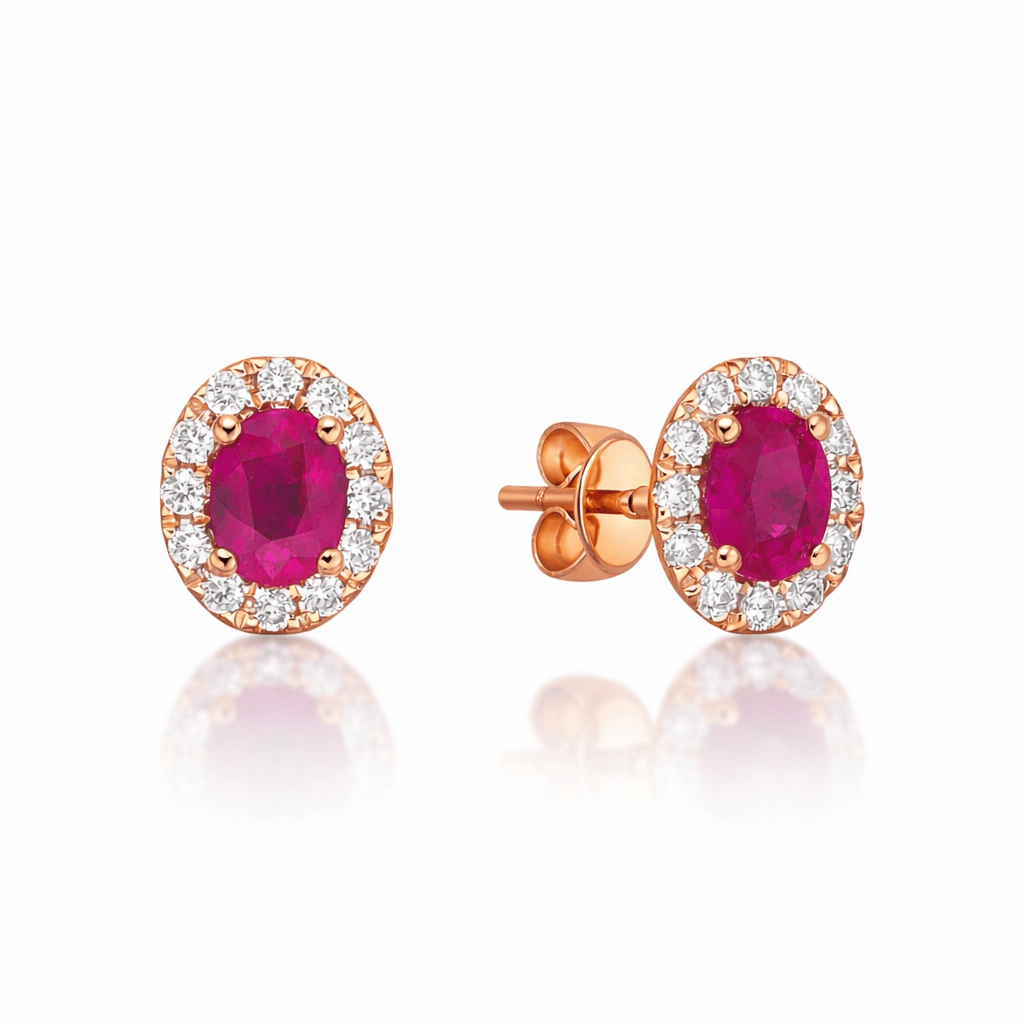 Ruby Oval Halo Earrings