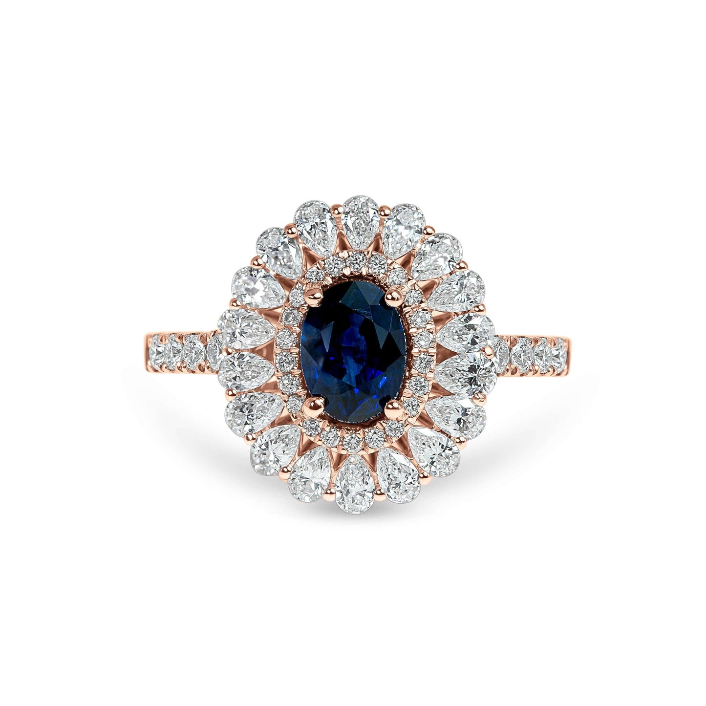 Oval Sapphire & Pear Diamond Halo Ring