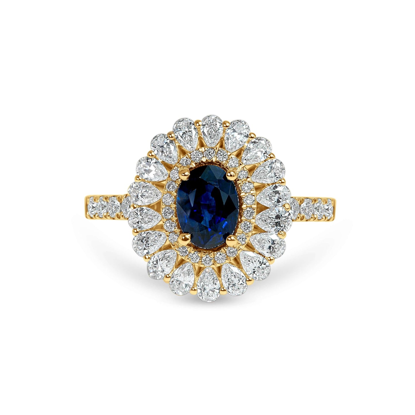 Oval Sapphire & Pear Diamond Halo Ring