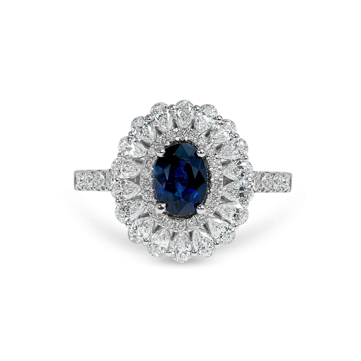 Oval Sapphire & Pear Diamond Halo Ring