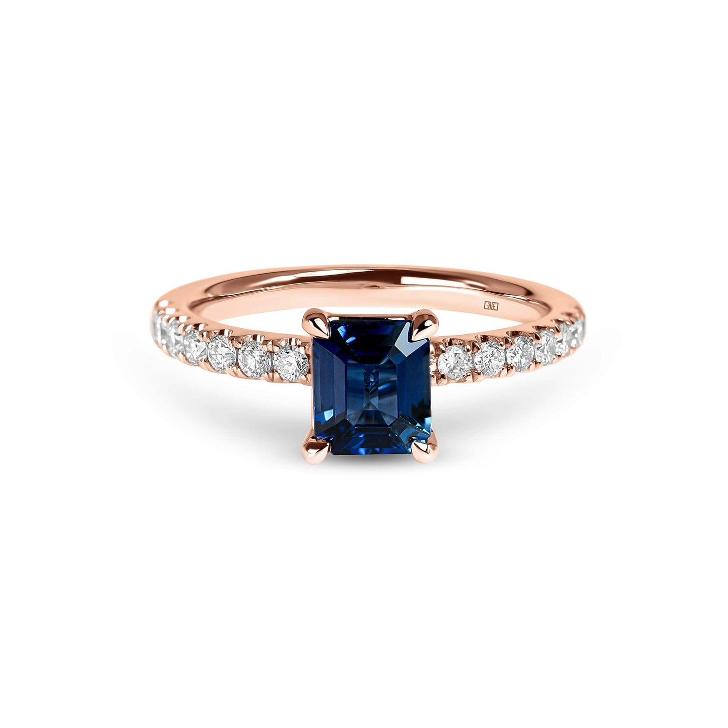 Emerald Cut Sapphire Solitaire & Side Stone Diamond Ring