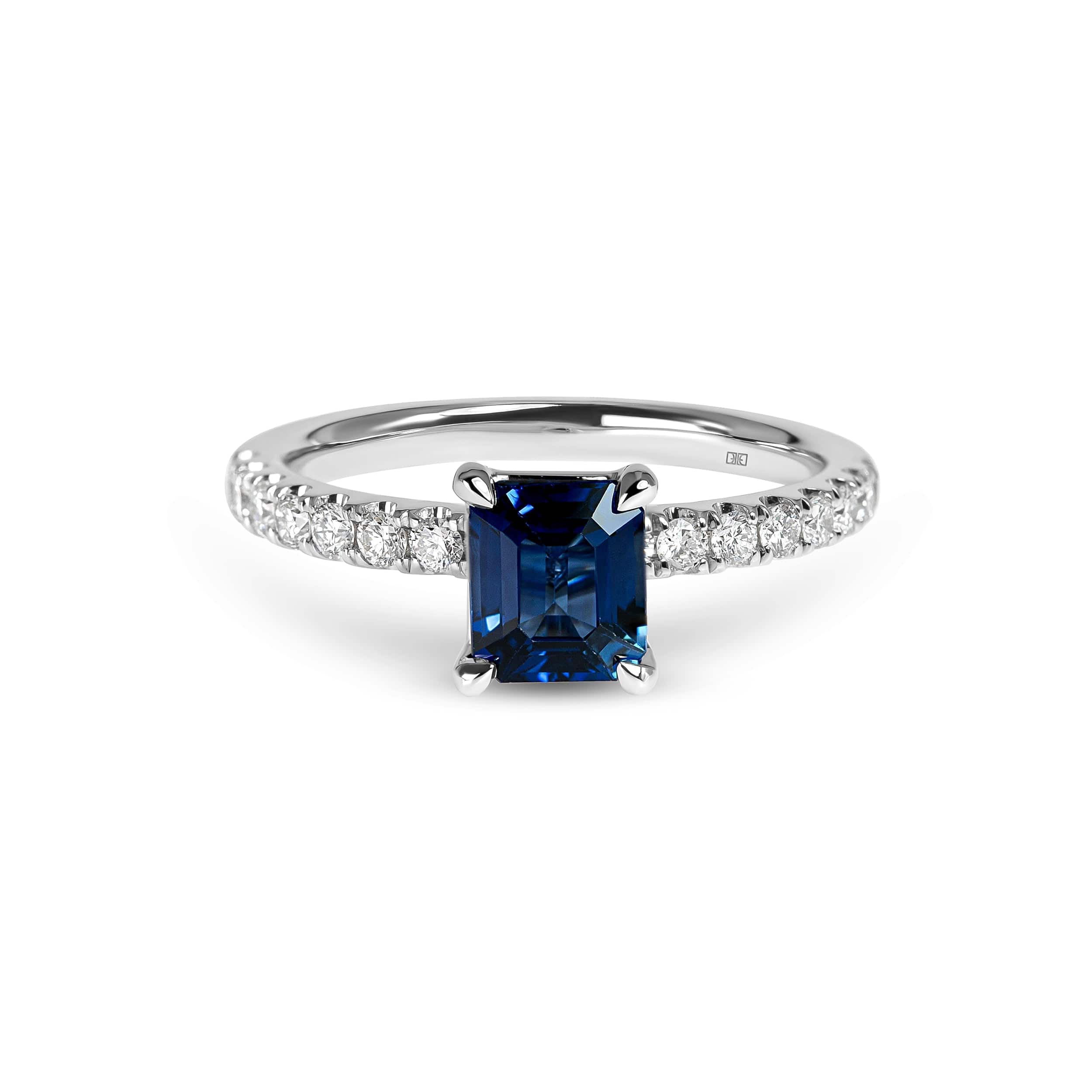 Emerald Cut Sapphire Solitaire & Pave Diamond Ring