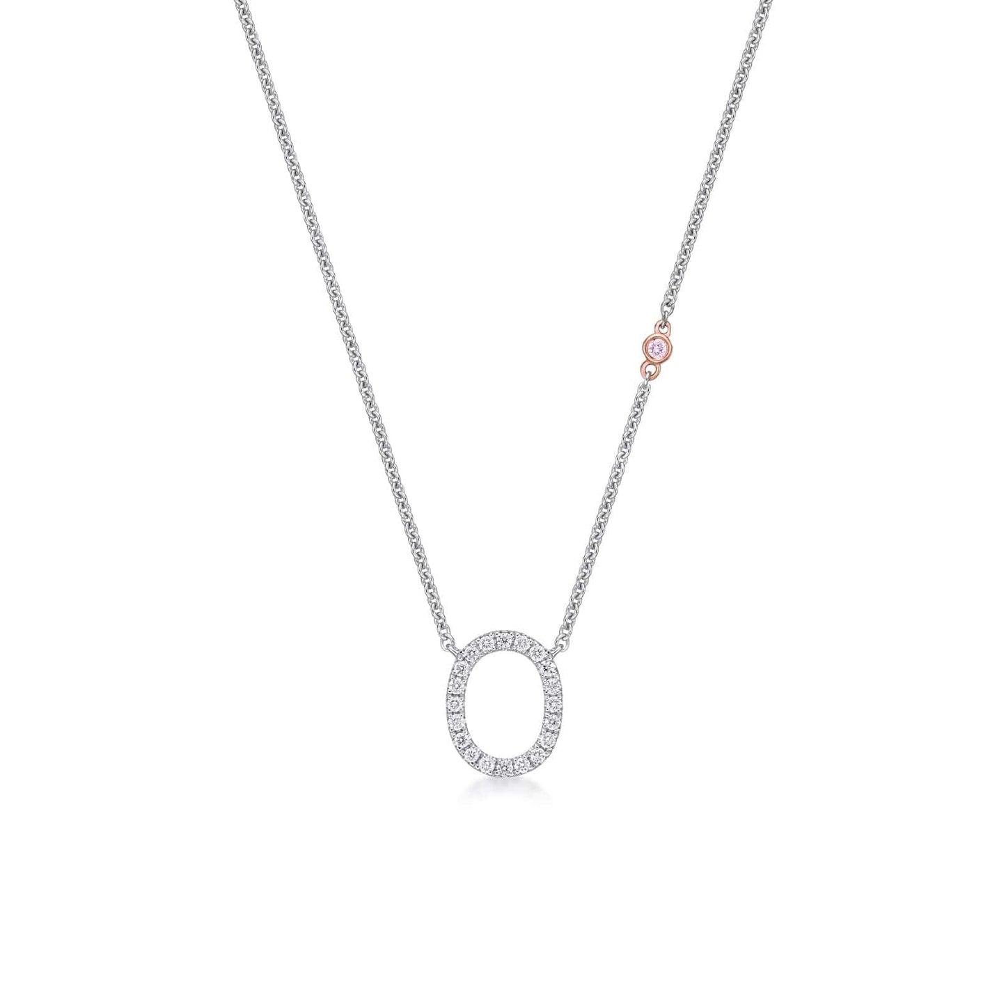 Diamond Initial Necklace with Pink Sapphire