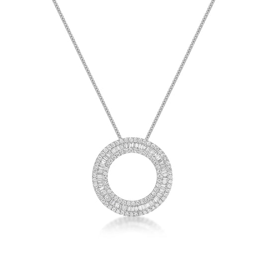 Tapered Baguette & Round Diamond Circle Necklace