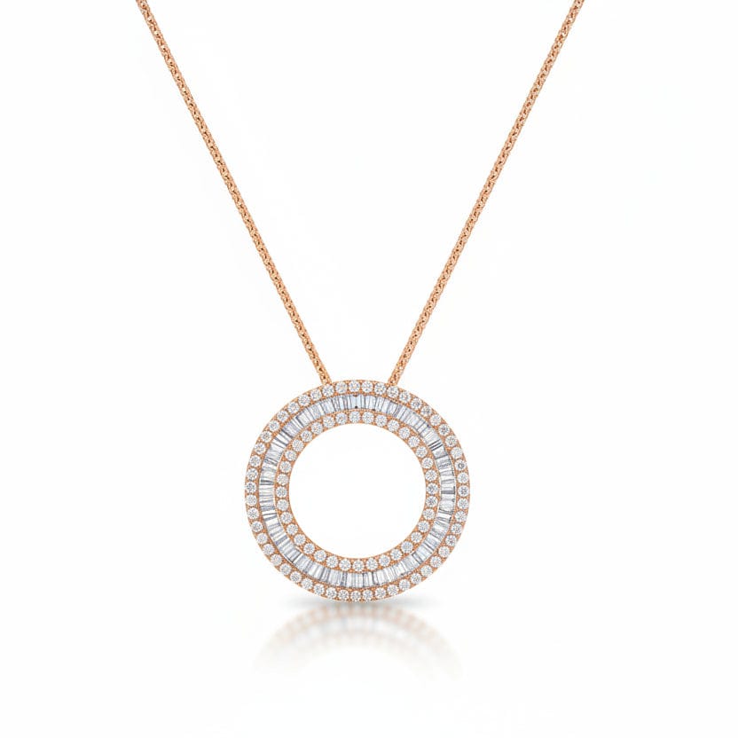 Baguette & Round Diamond Circle Necklace