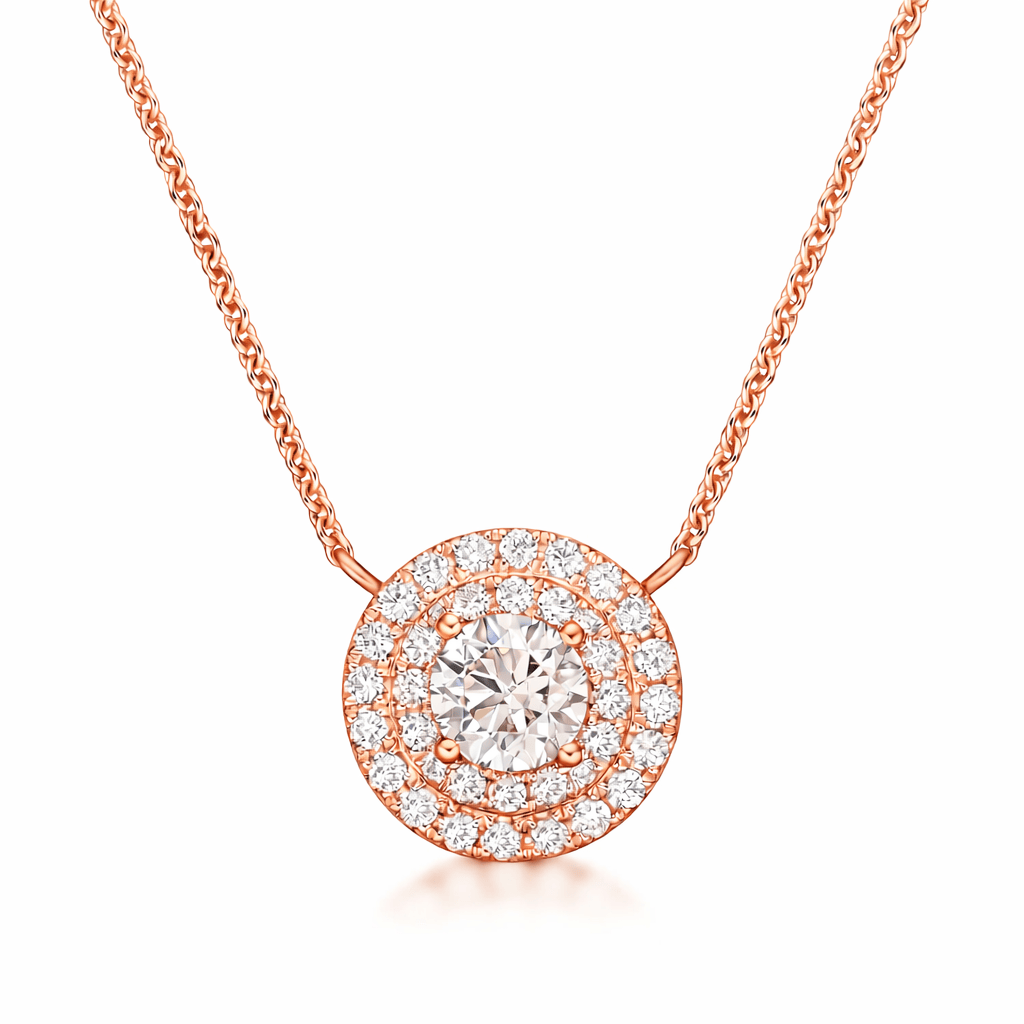 Circle Double Halo Diamond Necklace