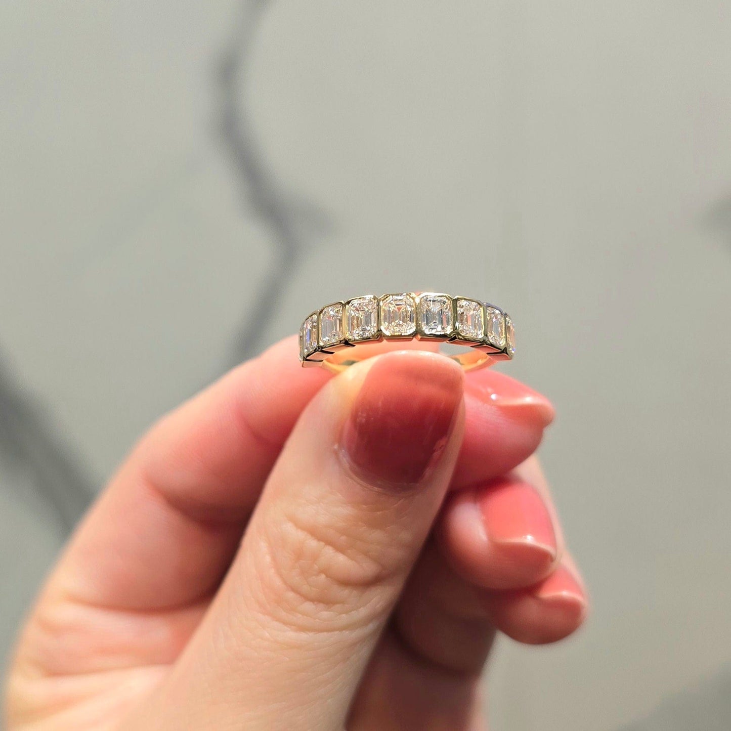 Bezel Emerald Cut Wedding Band
