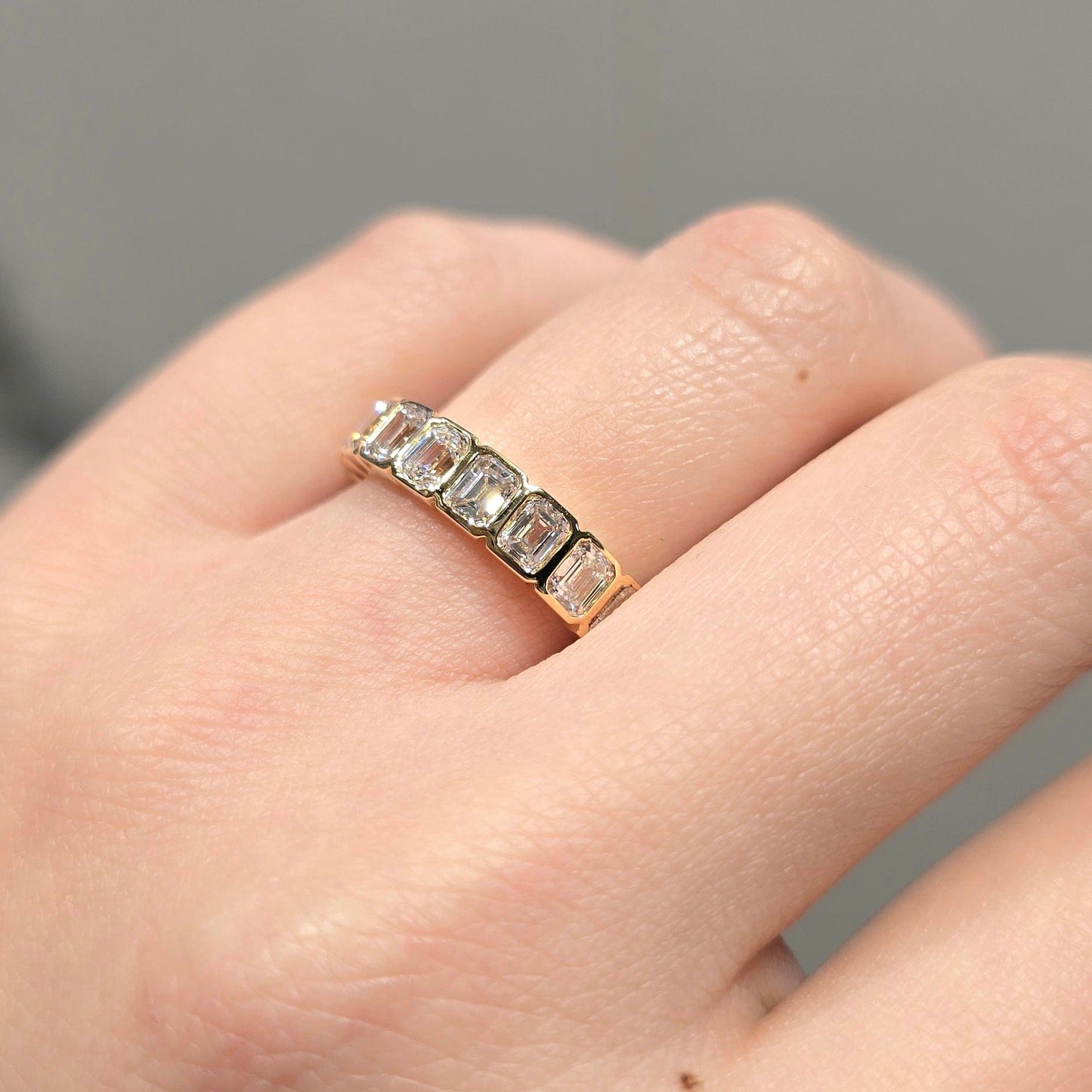 Bezel Emerald Cut Wedding Band