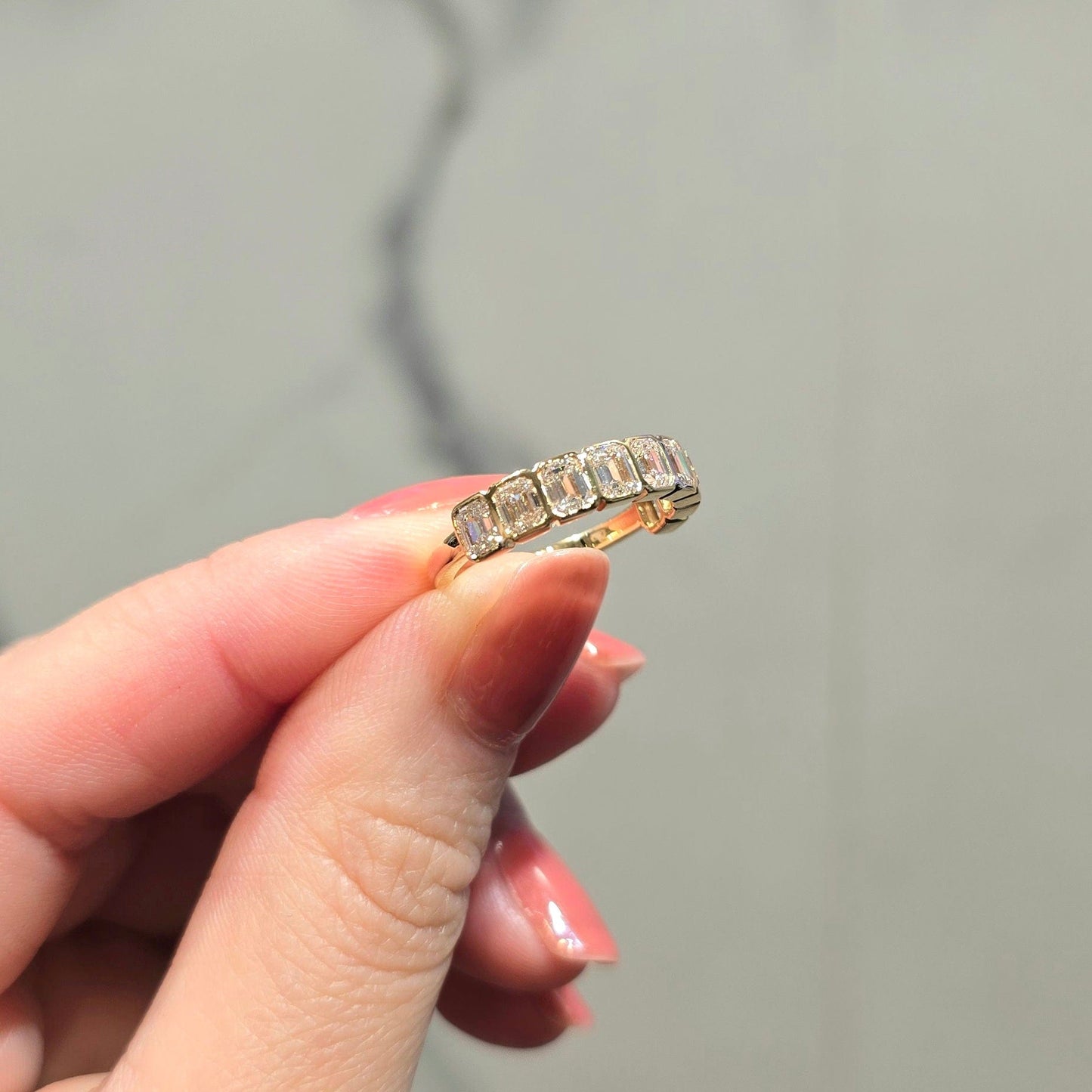 Bezel Emerald Cut Wedding Band