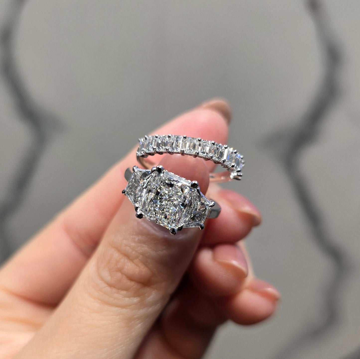 Emerald Basket Wedding Band