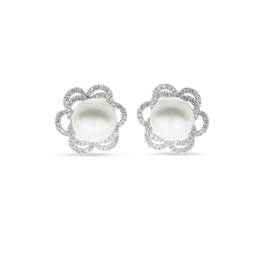 Diamond Floral Halo South Sea Pearl Earrings