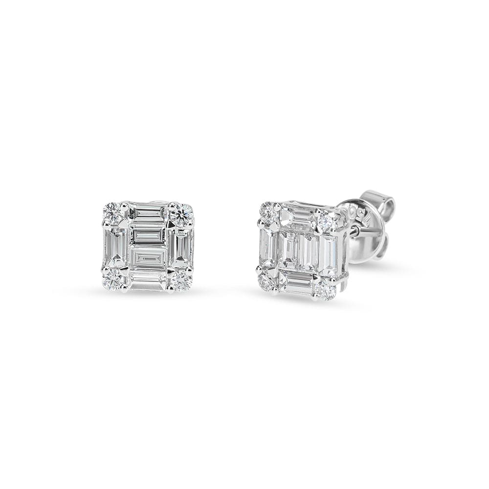 Round & Baguette Diamond Earrings (Large)