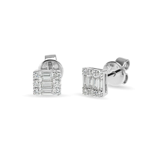 Round & Baguette Diamond Earrings (Small)