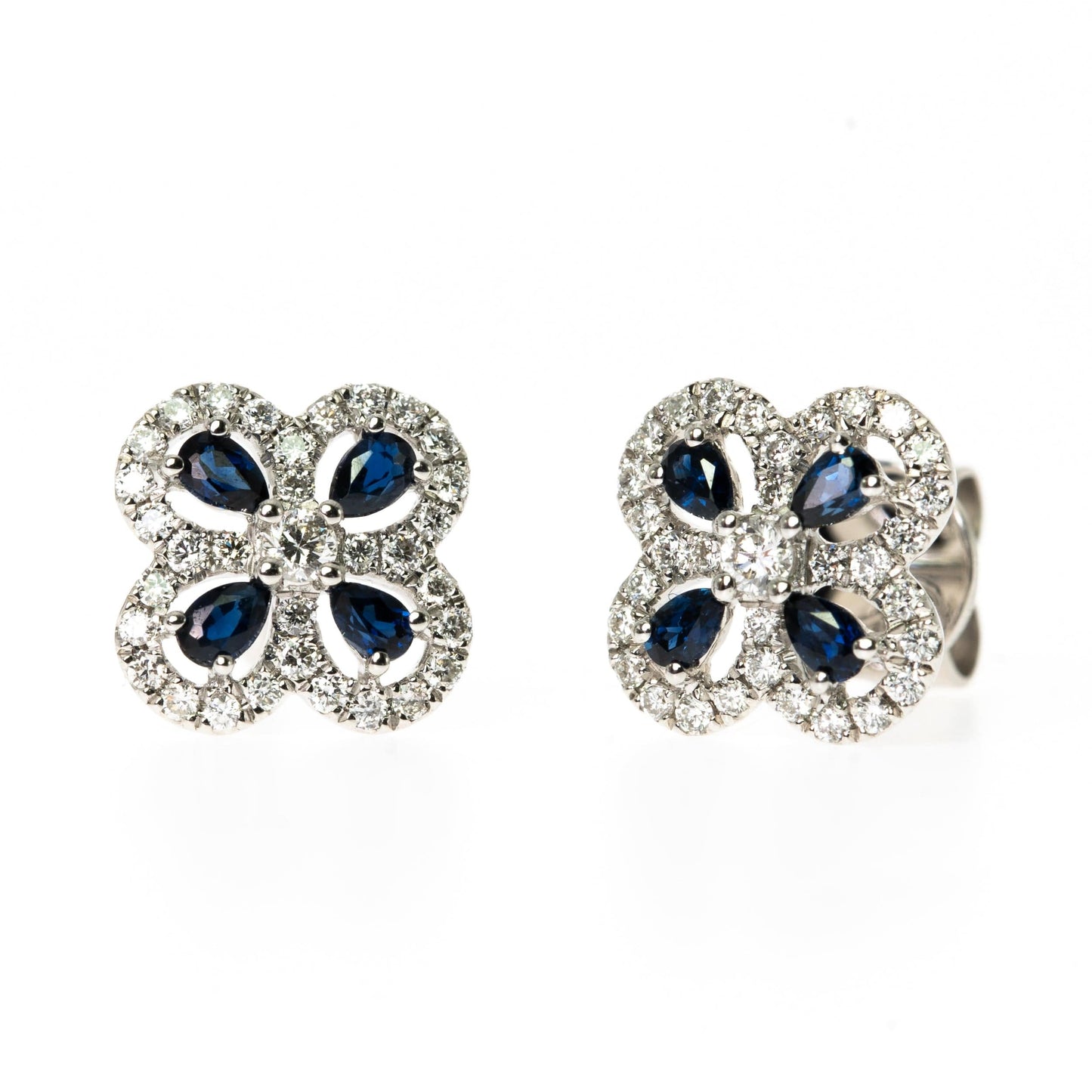 Blue Sapphire & Diamond Clover Earrings