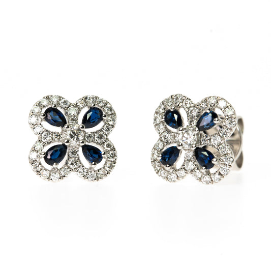 蓝宝石与钻石三叶草耳环
