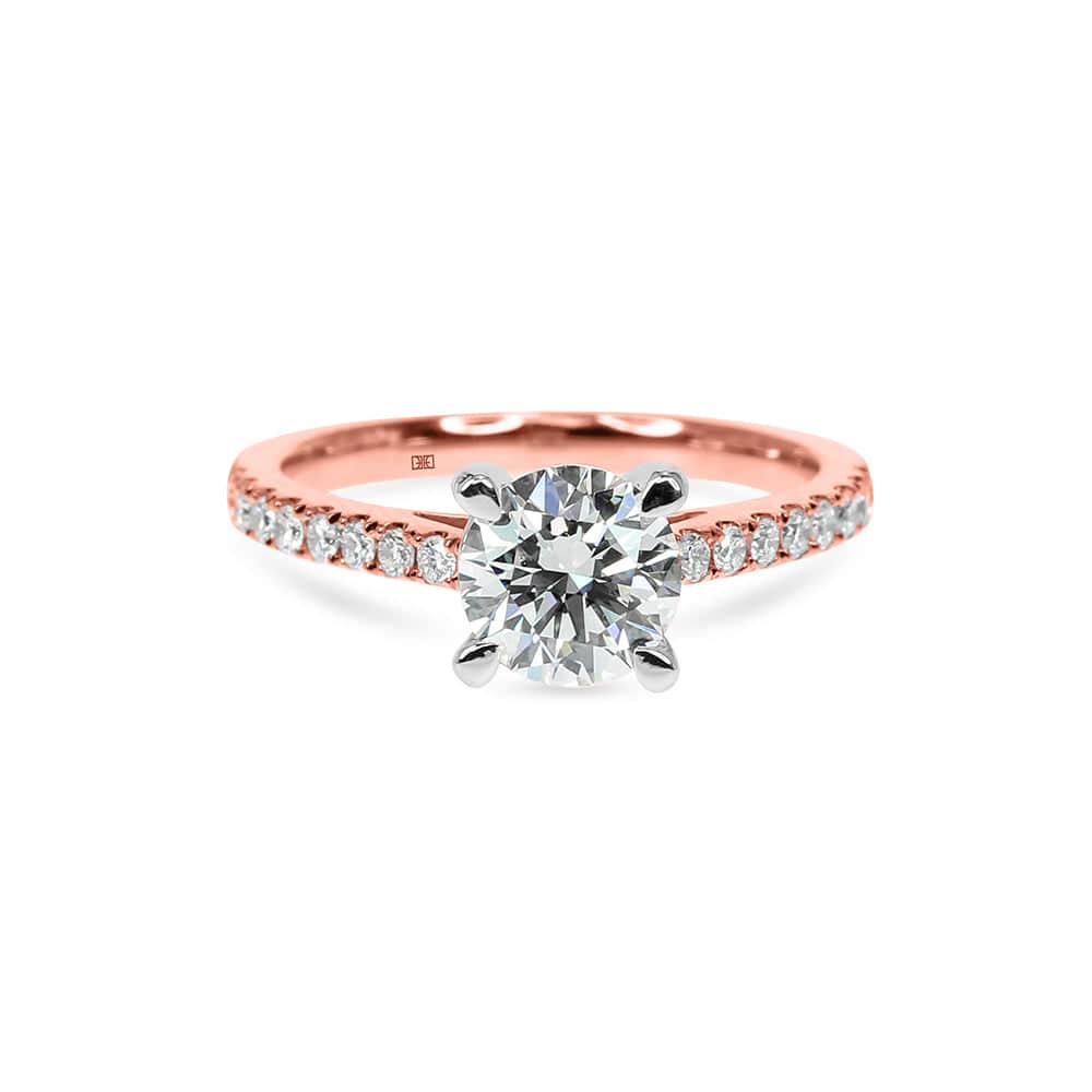 Classic Round 4 Prong Cathedral Sidestones Engagement Ring