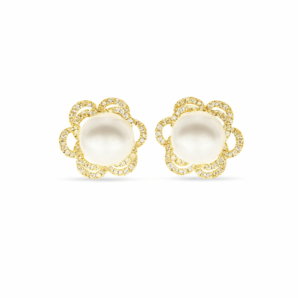 Diamond Floral Halo South Sea Pearl Earrings
