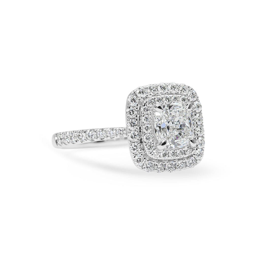 Lab Grown Madeline Cushion Cut Diamond & Double Halo with Sidestones Engagement Ring