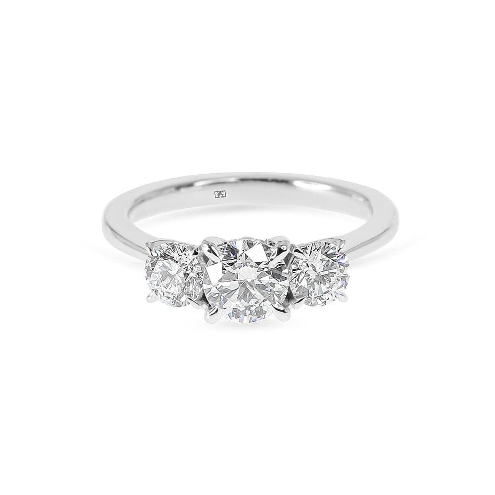 Lab Grown Helena Tri-Stone Ring Round Diamond Engagement Ring