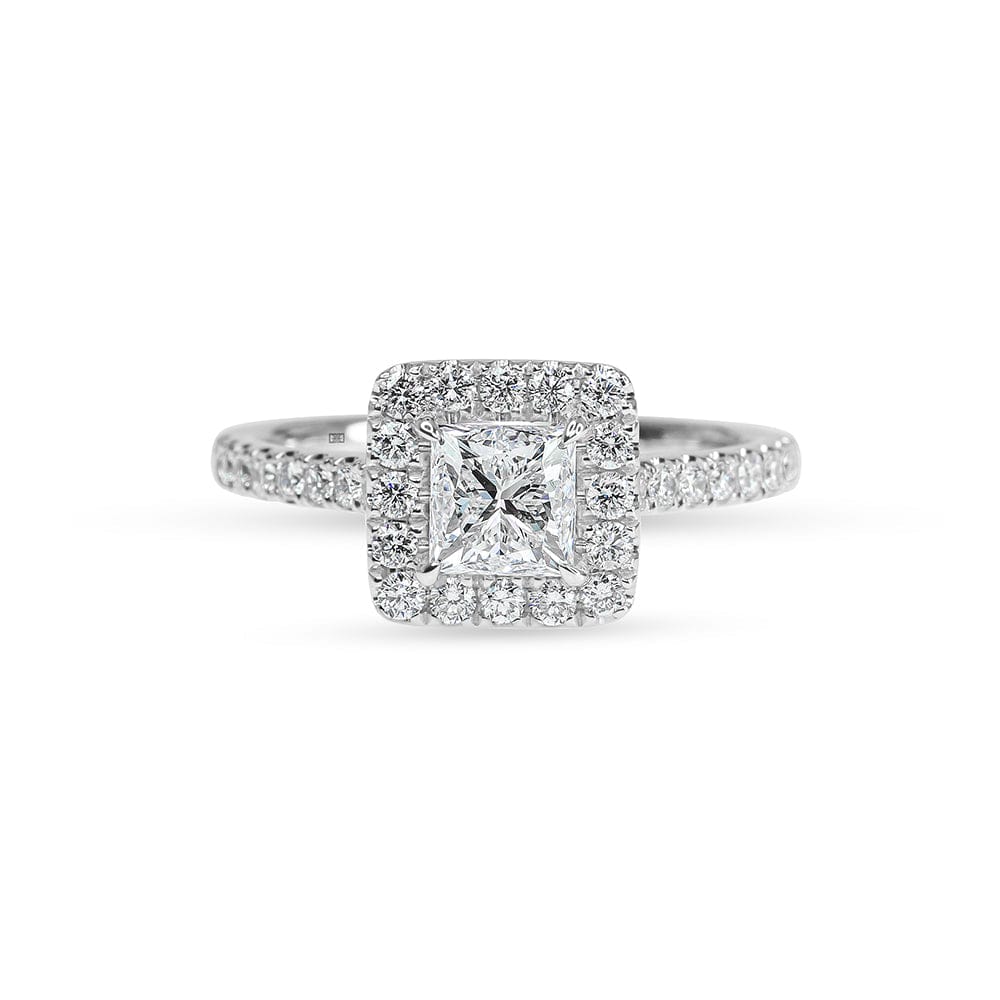 Lab Grown Odessa Princess Diamond Halo & Sidestones Engagement Ring