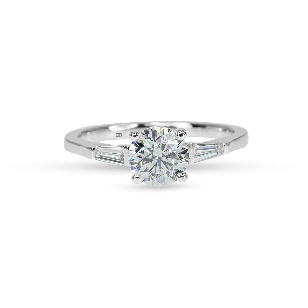 Lab Grown Victoria Tri-Stone Tapered Baguette Round Engagement Ring