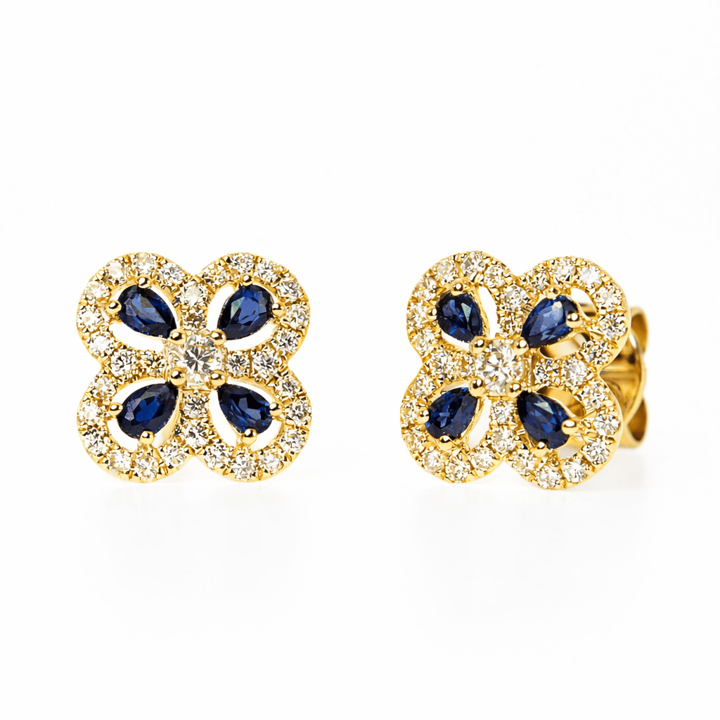 蓝宝石与钻石三叶草耳环