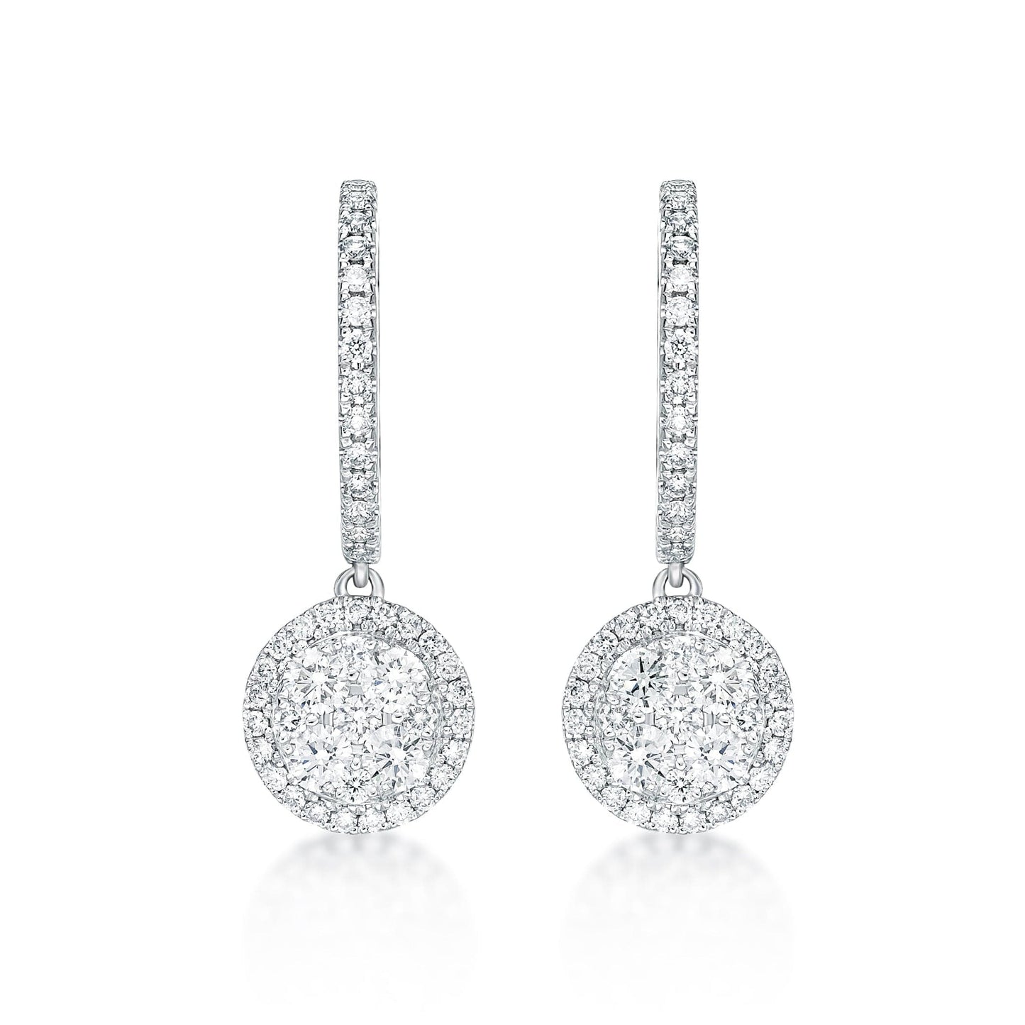 Round Diamond Cluster Drop Earrings