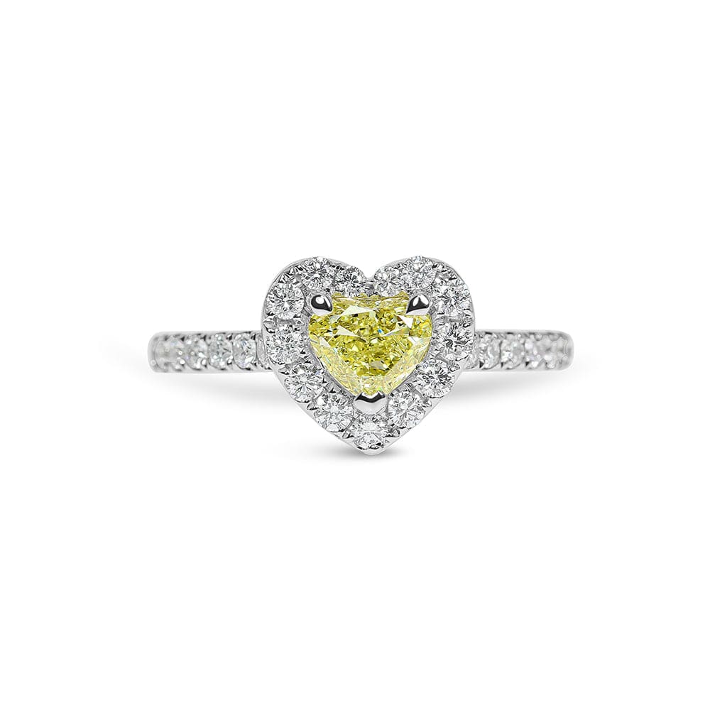 Yellow Heart Shape Diamond with Halo & Sidestones Engagement Ring