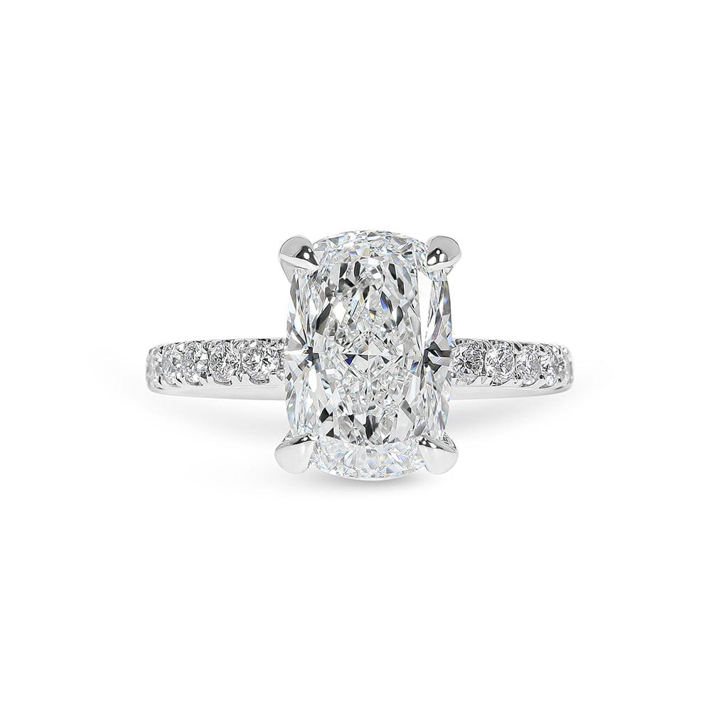 Morgan Cushion Cut Diamond with Hidden Halo & Sidestones Engagement Ring