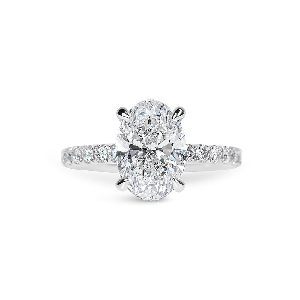 Lab Grown Kendall Oval Cut Diamond with Hidden Halo & Sidestones Engagement Ring