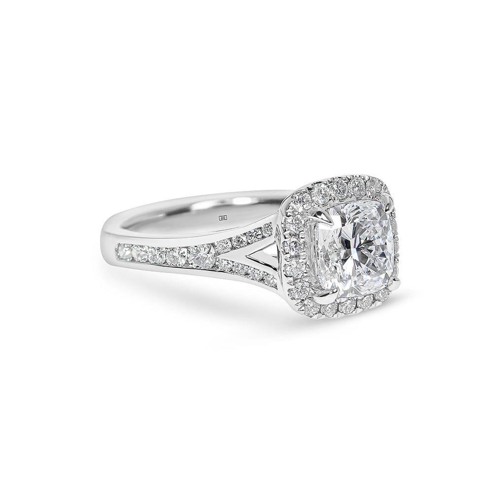 Lab Grown Waverly Cushion Diamond Halo & Split Shank Engagement Ring