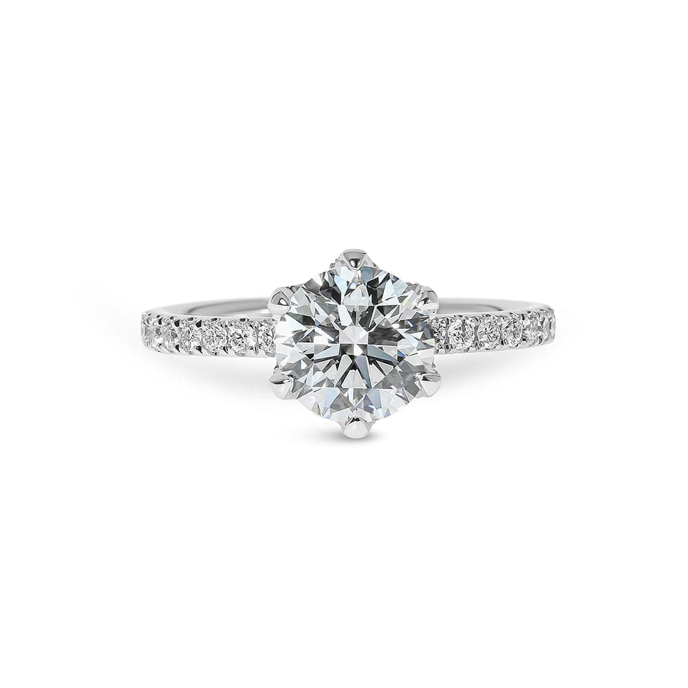 Melody Round Cut Diamond with Diamonds Basket & Sidestones Engagement Ring