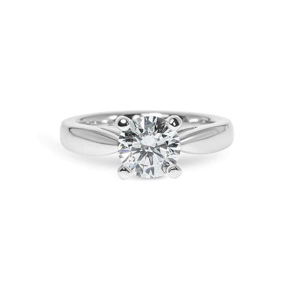 Lab Grown Mia Round 4 Prong Cathedral Solitaire wiith Tapered Band Engagement Ring