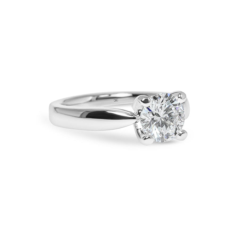 Lab Grown Mia Round 4 Prong Cathedral Solitaire wiith Tapered Band Engagement Ring