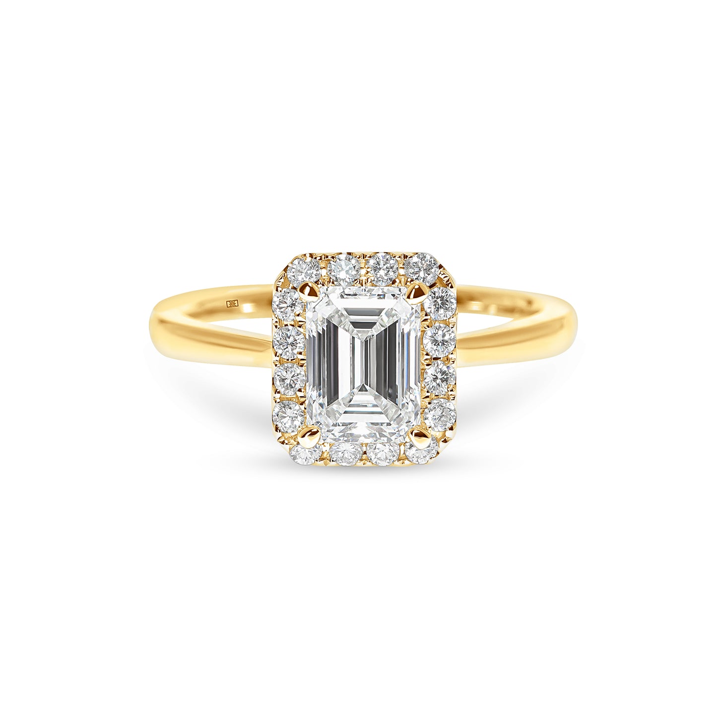 Tahlia Emerald Cut Halo & Sidestones Engagement Ring