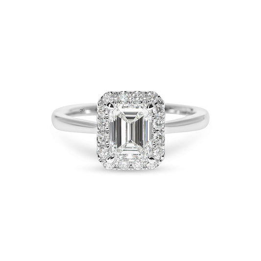 Tahlia Emerald Cut Halo & Sidestones Engagement Ring