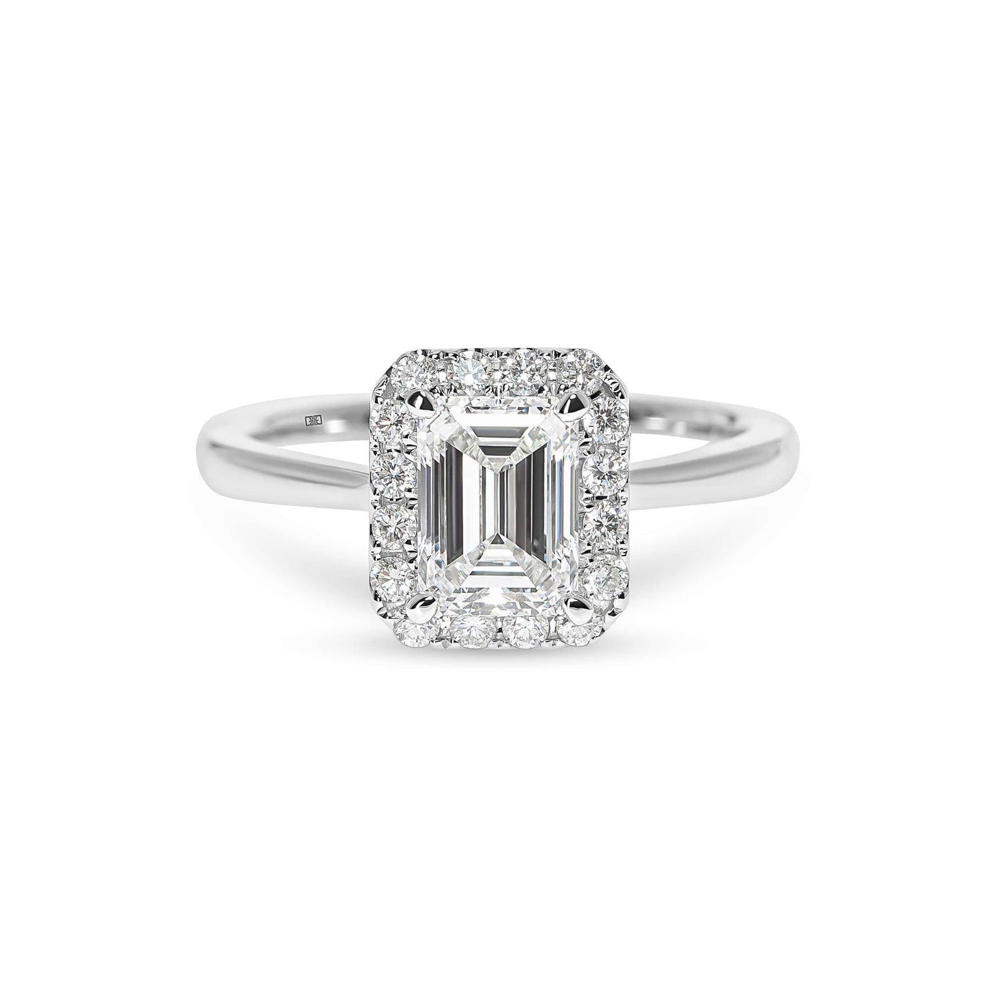 Lab Grown Tahlia Emerald Cut Halo & Sidestones Engagement Ring