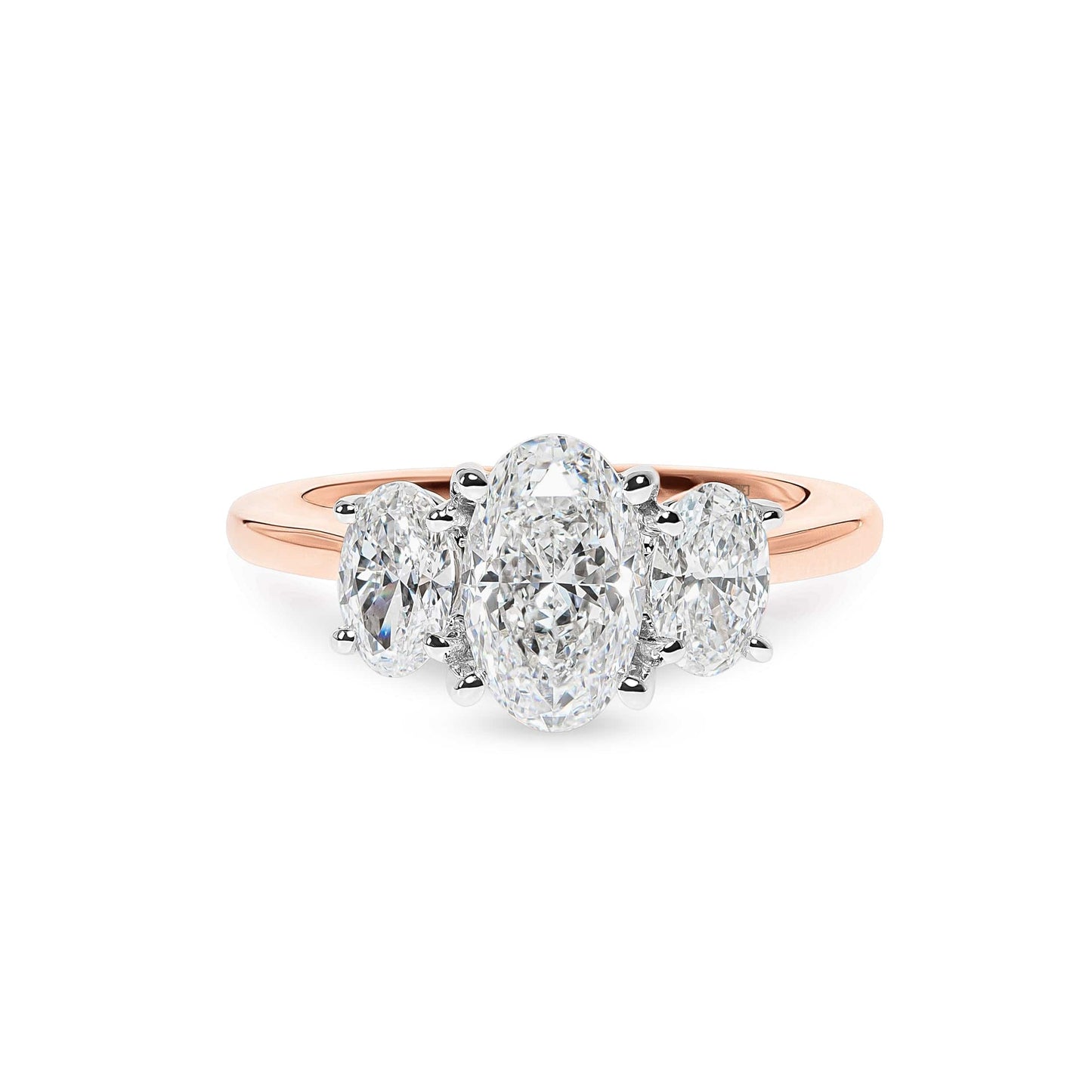 Camellia Lab Grown Three Stone Oval Engagement Ring