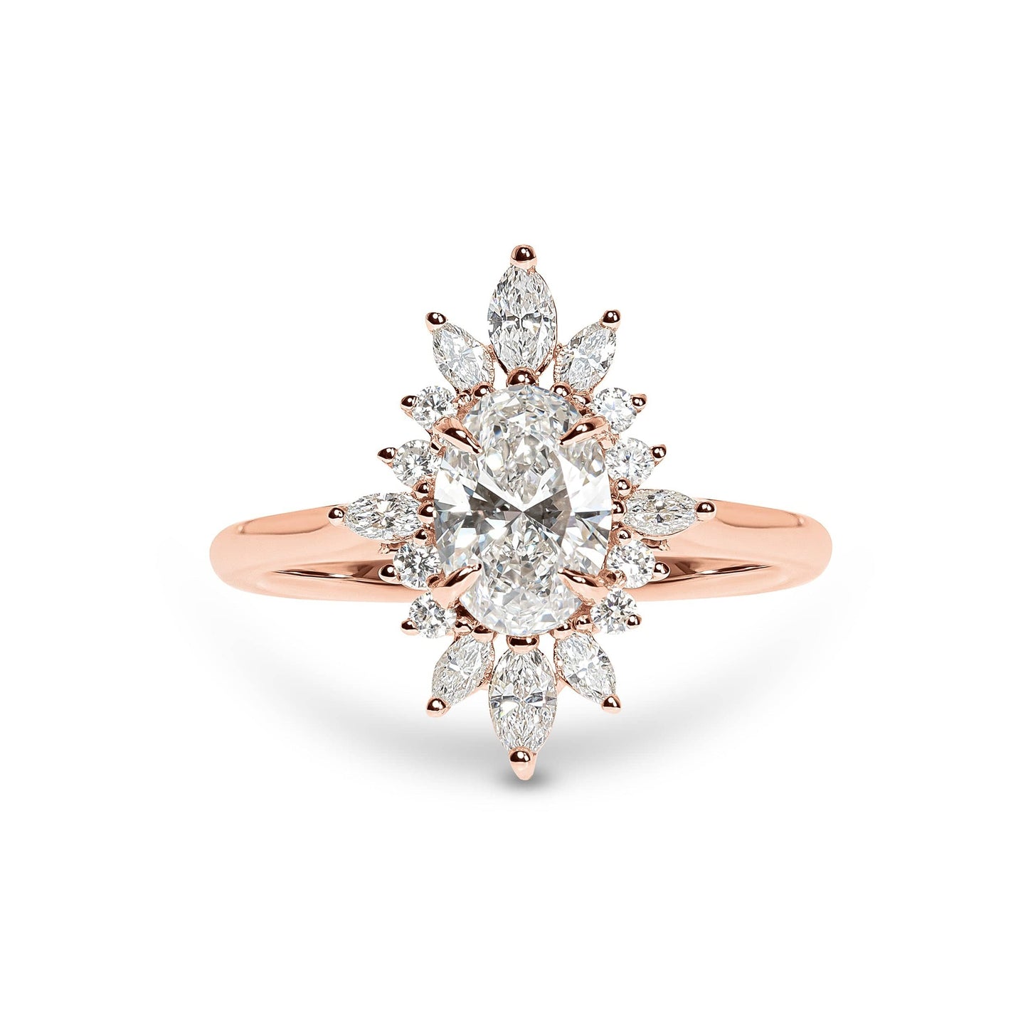 Marbella Sunburst Oval Diamond Engagement Ring