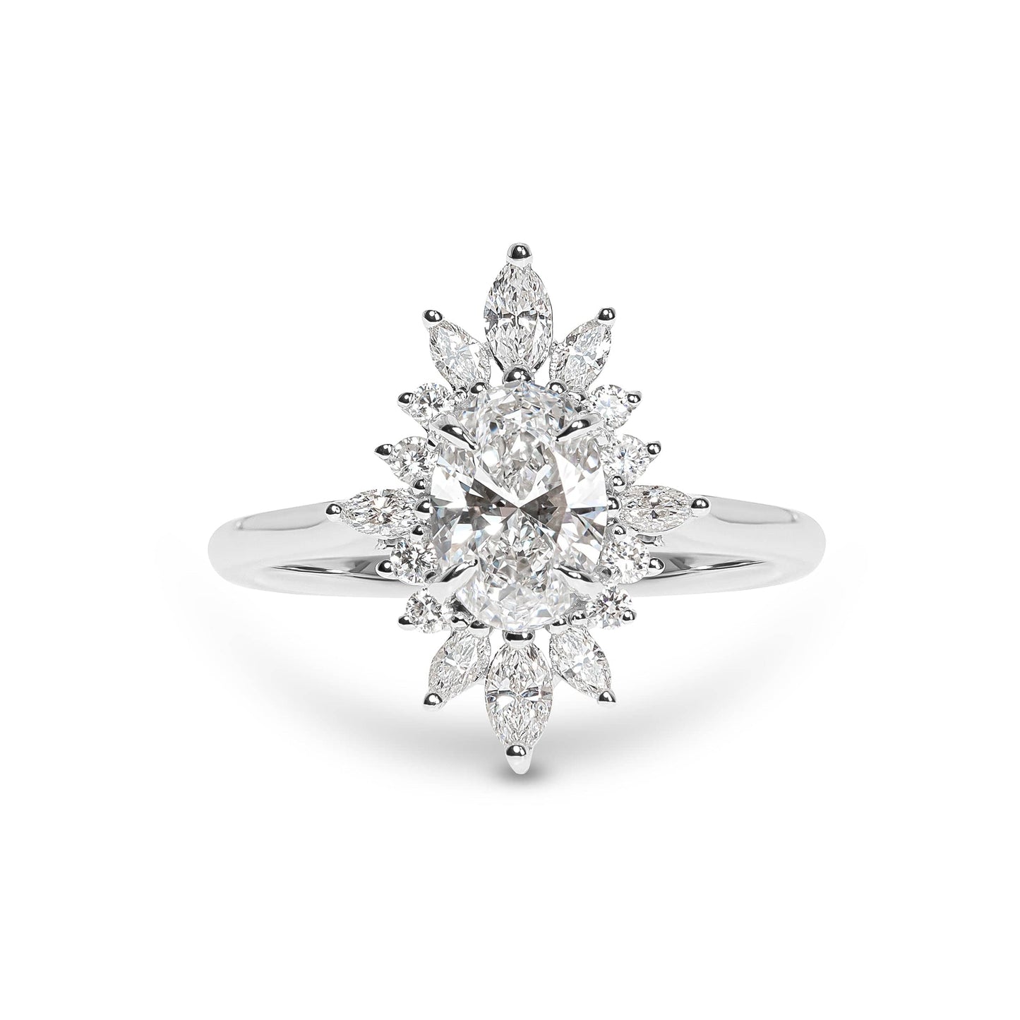 Marbella Sunburst Oval Diamond Engagement Ring